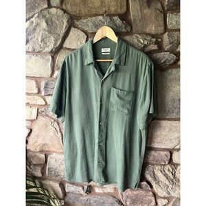 Alcott Resort Green Linen Blend Short Sleeve Camp Collar Shirt